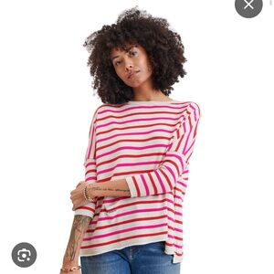 Mersea Ecru and Pink/Red Striped Catalina Sweater